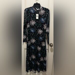 Floral Long Sleeve Dress - Dylan Ryan M Black, Blue, Green